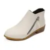 Botas curtas femininas europeias e americanas com zíper lateral, botas estilo Martin de salto grosso para comércio exterior, novas botas de salto baixo com zíper lateral, atacado em tamanhos grandes