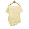 5018-25 Nueva Blusa Deportiva de Verano Estilo Europeo y Americano para Mujer con Diseño Asimétrico Top Camiseta de Manga Corta Biselada