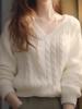 Suéter Blanco de Punto Trenzado de Alta Gama y Muy Bonito para Mujer en Otoño 2025, Top de Punto Grueso Estilo Perezoso