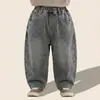 Calça Jeans Infantil Forrada com Fleece, Calça Grossa, Novo Estilo Inverno 2025, Calça Longa Quente para Meninos, Tendência