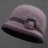 Sombreros para mujeres de mediana edad y mayores, otoño e invierno, para madres, forrados de polar, cálidos, sombreros de lana tejidos, para señoras mayores, de pelo de conejo, de ala ancha, sombreros de algodón
