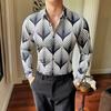 Camisa de manga larga con solapa y sin plancha para hombre, nueva tendencia, con estampado digital, informal, de moda, 3009
