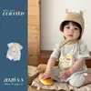Mono Rayado Estilo Coreano para Niños Moda Infantil Estampado de Dibujos Animados Manga Corta Exterior Body Triangular Ropa de Bebé