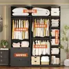 Guarda-Roupa de Aço Preto para Uso Doméstico, Guarda-Roupa Combinado Simples para Quartos de Apartamentos Pequenos, Guarda-Roupa de Metal Estilo Francês em Ferro