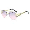 Nuevas gafas de sol de doble haz estilo retro europeo y americano para hombre, con diseño de cabeza de leopardo y sapo, de imitación de metal, sin marco y para mujer.