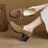 Sapatos de couro de vaca texturizados de lã real espessada e quente 2024 Sapatos de couro genuíno de inverno com cadarço e bico redondo para mulheres