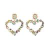 Pendientes de aleación de diamantes con forma de amor de moda transfronteriza de Europa y Estados Unidos, pendientes de diamantes de imitación exagerados y llenos, venta al por mayor alta