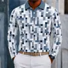 Camisa de manga larga con estampado de cuadros de Amazon, transfronteriza, cuello camisero, casual, digital, para hombre, estilo business casual
