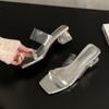 Sandalias de tacón grueso de cristal para mujer, estilo coreano, estilo francés, estilo hada de noche, elegantes, de una sola palabra, para verano de 2023
