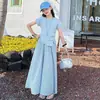 Conjunto de Camiseta de Manga Corta Estilo Nuevo de Verano para Niñas Mayores, Conjunto de Dos Piezas de Camiseta de Manga Corta Irregular y Pantalones de Pierna Ancha para Niños