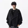 Chamarra con Capucha Tie-Dye de Peso Pesado con Cremallera Diagonal para Hombre, Top Invierno Retro Diseño Deconstruido, Abrigo Fresco de Calle para Pareja