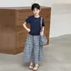 Conjunto de Verão para Meninas 2025 Novo Estiloso Crianças Maiores Versátil Manga Curta Saia Xadrez Conjunto Duas Peças Casual Coreano