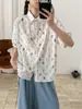Ropa de Verano 2026 Dulce Japonés Dibujos Animados Estampado de Graffiti Suelto Oversize Cárdigan para Mujer Camisa de Manga Corta Top