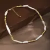 Colar de Pérolas Irregulares Barrocas Naturais Nala Francês Dourado e Prateado Bicolor Nicho Sensação de Alto Padrão Corrente de Clavícula Feminina Atacado