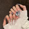 Yihe Arte de Uñas Polvo de Pato Mandarín Azul Gato Ojo Deseo Puro Gradiente Montón Diamante Temperamento Blanco Brillante Armadura Larga para Mano