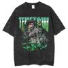 Camiseta de Anime Huo Ying Verano Transpirable Casual Holgada Manga Corta Lavada Vieja Cuello Redondo Top para Hombre y Mujer