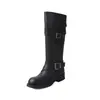 Botas de Moda Estilo Britânico 4cm Não na Altura do Joelho 2026 Outono/Inverno Novas Bico Redondo Salto Bloco Fivela de Cinto Botas de Cano Alto