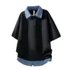 Polo de Marca Tendencia Holgado con Solapa Bloque de Color Falso Dos Piezas Verano 2026 Golden Gun Kf028