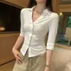 Camisa Blanca Fina de Manga Media Única y Exquisita Estilo Francés para Mujer, Nuevo Modelo Verano 2025, Top Chic de Gama Alta y Distintivo