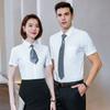 Camisa social masculina e feminina, camisa social feminina de manga curta, primavera e verão, camisa branca de três camadas, roupa formal de negócios de alta qualidade, atacado de fábrica