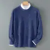 Otoño e Invierno Nuevo Suéter de Punto Versátil Holgado de Lana con Cuello Redondo para Hombre, Suéter Casual de Color Sólido, Ropa Exterior Cálida, Capa Base