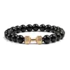 Nuevo pulsera hexagonal turquesa esmerilada con cuentas, pulsera de aleación elástica con cuentas de mancuerna de moda, multitalle
