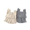 Traje de dos piezas a cuadros para bebé niña, camiseta sin mangas con orejas, pantalones cortos, verano 2023