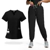 Elástico Secado Rápido 42109 Ropa para Lavar para Hombres y Mujeres Cuello en V Bolsillo Simple Traje de Doctor Enfermera Conjunto de Dos Piezas para Hombres y Mujeres