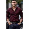 Camisa Ajustada Estilo Chico Rudo Europeo y Americano para Hombre Corte Slim Fit Sin Planchar Manga Larga Cárdigan Brillante Reflectante Camisa Casual de Trabajo Moderna