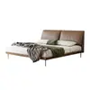 OEM por un fabricante importante: Cama de dormitorio principal minimalista italiana oreja de elefante, cama tapizada de madera maciza vintage, cama de boda moderna simple con borde al ras
