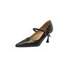 Zapatos de tacón alto para mujer de estilo maduro, nuevos de primavera, de piel de vaca grabada, escotados de punta francesa con hebilla cuadrada