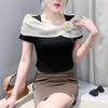 Camiseta de Manga Corta para Mujer 2025 Verano Nuevo Diseño con Sentido Europeo Top de Flores Estilo Occidental Versátil Elegante Camiseta Jersey