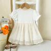 Saia de Verão para Bebê Manga Curta Fina Estilo Ocidental Saia Princesa Saia de Verão Linha A para Menina Vestido de Menina Tendência