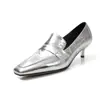 Sapatos de Salto Fino de Couro Genuíno para Mulheres, Sapatos de Salto Médio, Novo Modelo de Início de Primavera, Couro Genuíno por Dentro e por Fora, Sapatos de Couro de Vaca Quadrados de Corte Médio para Mulheres, Tamanho 40