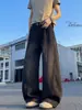 Jeans vintage lavados en azul con dobladillo curvo para hombre, estilo fino de verano, pantalones anchos de alta calle americana, marca de moda, pantalones geniales y de corte holgado