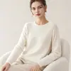 Suéter de punto de lana, de una sola pieza, sin costuras, cuello redondo, manga raglán, estilo commuter para mujer, en color blanco roto, corte holgado, manga larga, estilo pullover