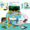Ingeniería de simulación transfronteriza policía de bomberos pista de aleación estacionamiento casa de juegos para niños almacenamiento juguetes portátiles traje