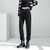 Calça Harem Preto e Cinza para Mulheres, Novo Estilo Primavera 2026, Cintura Alta Petite, Caimento Solto, Calça Cenoura Estilo Dad Emagrecedora
