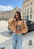 Jaqueta Casual Feminina Curta Retro Outono 2025 com Textura de Camurça, Fácil de Combinar, Gola Lapela com Zíper
