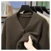 Suéter Cardigan de Tricô V-Neck Business Casual de Alta Qualidade para Homens, Slim Fit e Tricô Estiloso para Usar por Cima, Jaqueta de Tricô Masculina para Primavera e Outono
