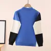 Suéter para Niños Cuello Redondo Algodón Puro Tejido para Niños Bloques de Color Forro Polar para Bebés y Niños Mayores Grosor Otoño e Invierno