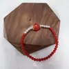 Pulseira Redonda de Ágata Vermelha Estilo Étnico Vintage Simples Exquisita Feminina Personalizada Versátil Toque de Luxo Clássica Criativa