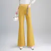 Pantalones casuales acampanados versátiles de cintura alta para mujer, nuevos pantalones largos ajustados de color liso con microcampana para primavera y otoño 2026