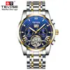 Reloj de negocios suizo TEVISE de moda para hombre, mecánico, resistente al agua, con tourbillon y correa de acero, reloj multifuncional para hombre.