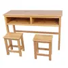 Escritorio Doble y Silla de Madera Maciza Set de Escritorio y Silla para el Hogar Estudiantes de Secundaria Primaria Niños Roble Escritorio de Aprendizaje Multifuncional