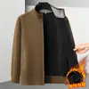 Cárdigan de Punto Rayado con Cuello Alto para Hombre de Otoño e Invierno con Forro Polar Agregado Chaqueta de Suéter Engrosada Casual Cálida Chaqueta Superior para Hombre