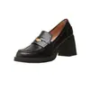 Novedad Primavera 2026 Zapatos de Cuero Retro con Plataforma de 7 cm para Aumentar la Altura para Mujer, Mocasines sin Cordones, Zapatos de Tacón Alto Individuales para Personas Bajitas