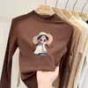 Nueva colección de otoño e invierno: Prenda base para niñas de forro polar, cepillada, de cuello alto medio, camiseta de manga larga para niños, top interior elegante, estilo ins moderno