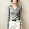 Elegante suéter fino de punto con cuello en V, de manga larga, ropa de mujer para principios de otoño, nuevo en 2026, ajuste ceñido, top fino de punto adelgazante