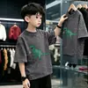 Camiseta de algodón 100% pura para niño, manga corta, verano, cuello redondo, corte holgado, estilo coreano, top para niños y niños mayores